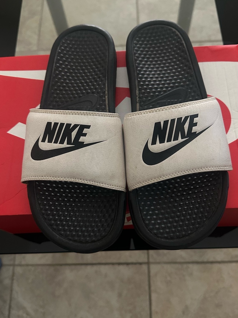 Nike Kids Black and White Slide Sandals with Logo Strap